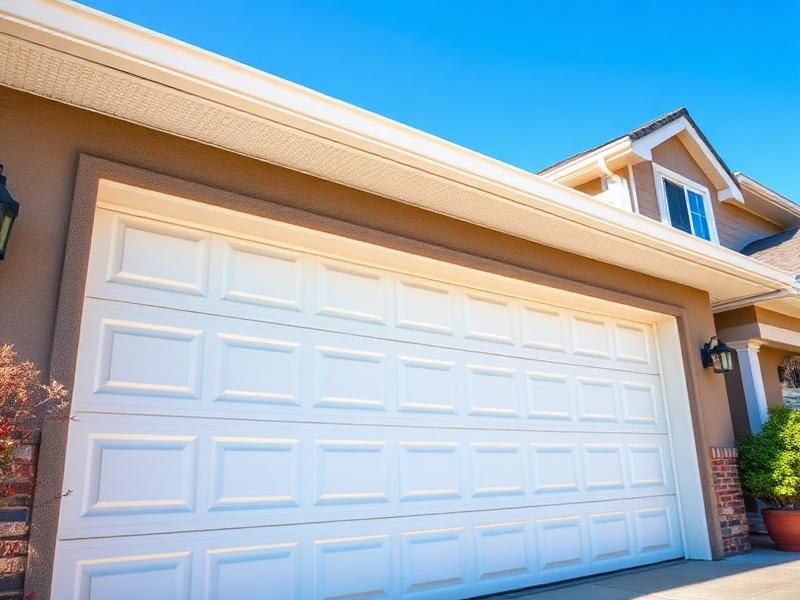 Garage door with sun protection features during hot summer day