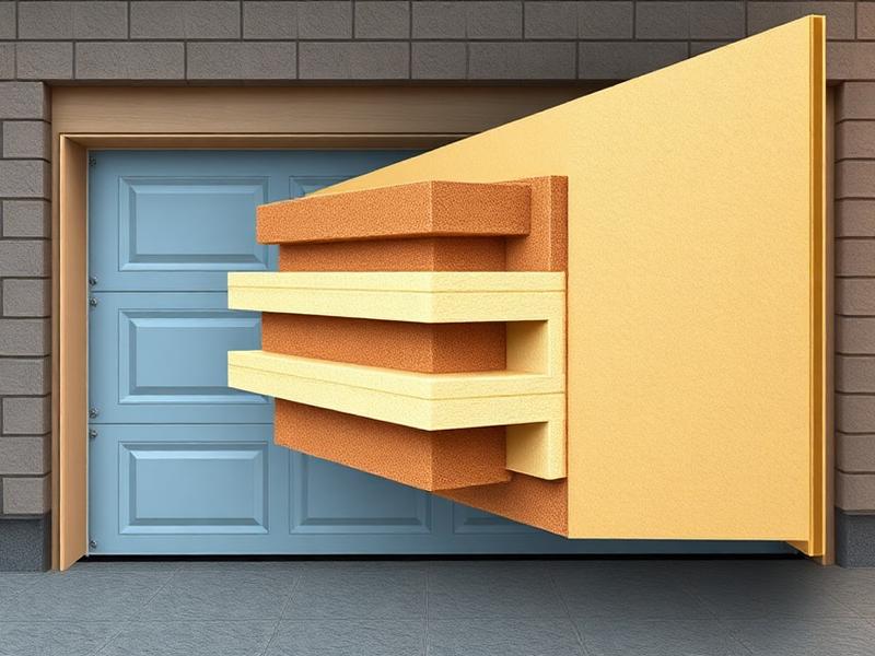 Cross-section view of insulated garage door panel showing foam insulation layers